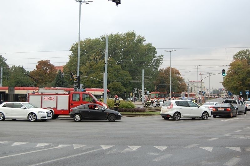 Zderzenie tramwaju z samochodem na Hucisku