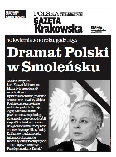 Specjalne wydanie Gazety Krakowskiej w związku z tragedią narodową