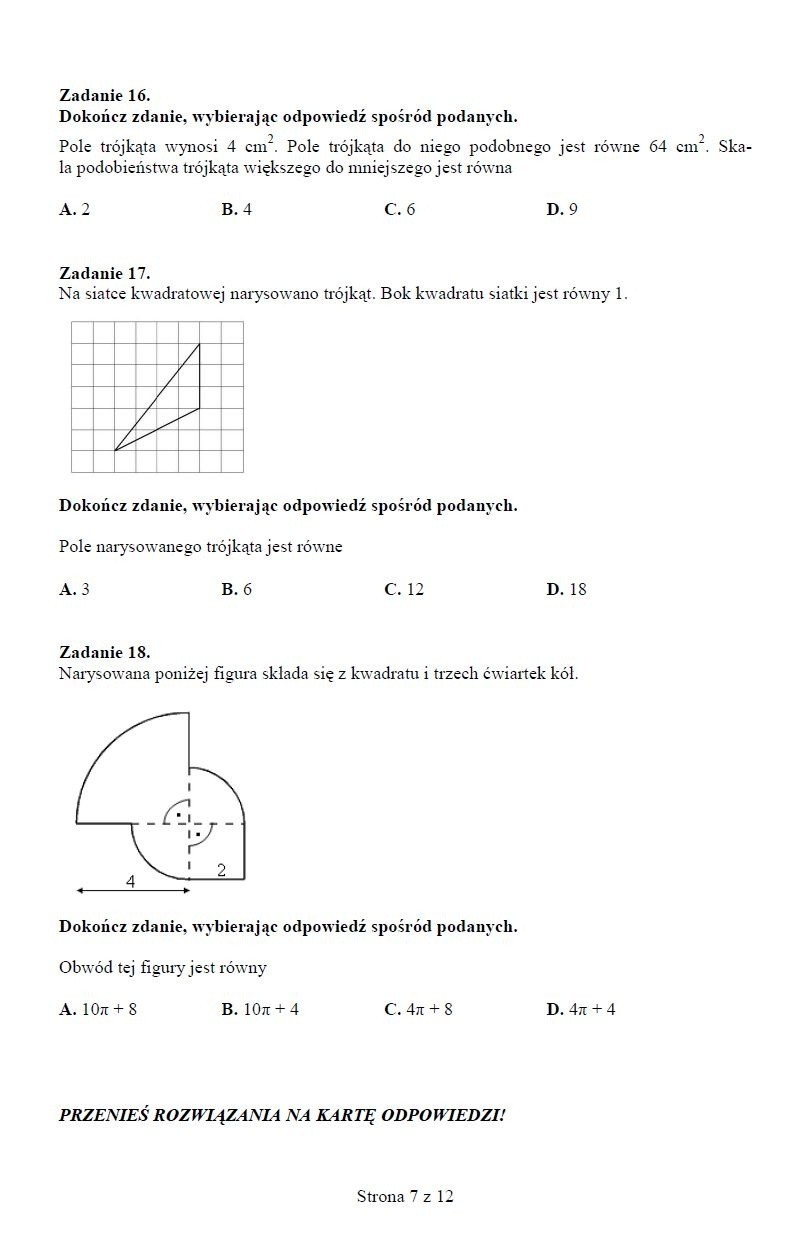 Próbny egzamin gimnazjalny 2012 [ARKUSZ, ODPOWIEDZI]. Test z matematyki