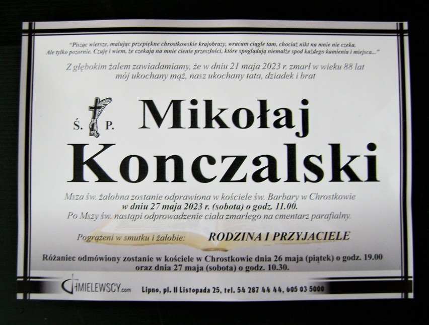 Pogrzeb Mikołaja Konczalskiego będzie 27 maja 2023.