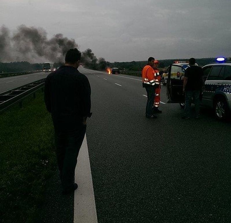 Samochód zapalił się na krajowej "siódemce" w Falęcicach.