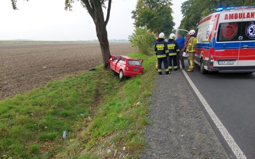 Skoda uderzyła w drzewo w Dobrej