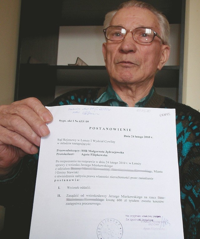 Sprawa o zasiedzenie zakończyła się oddaleniem wniosku przez sąd. I tak Hieronim Mierkowski po 40 latach stracił łąkę.