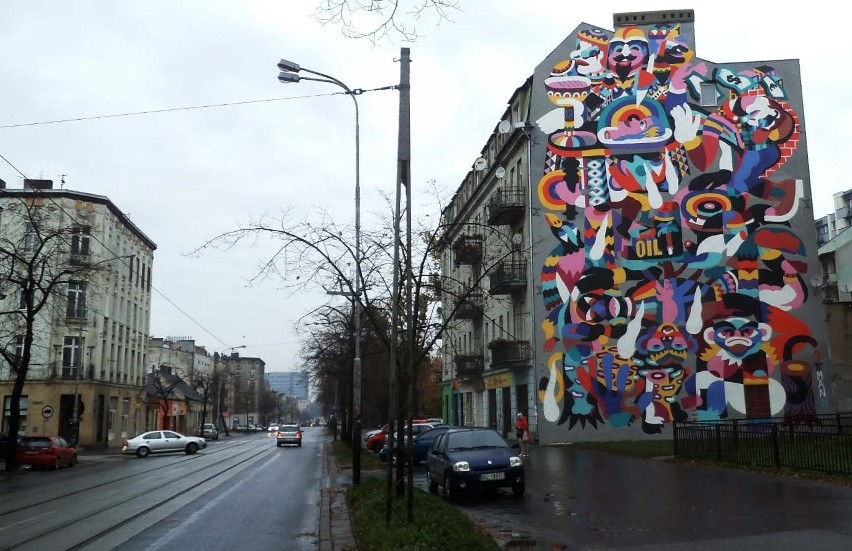 Mural na kamienicy przy ul. Rzgowskiej 52 w Łodzi