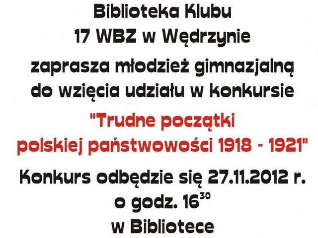 Pracownice biblioteki Klubu Wojskowego w Wędrzynie zachęcają mieszkańców osady do udziału w dzisiejszym konkursie.