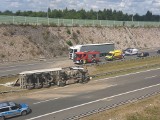 Wypadek na S7 w Szydłowcu. Ciężarówka przewróciła się na pas oddzielający jezdnie. Były utrudnienia i objazdy