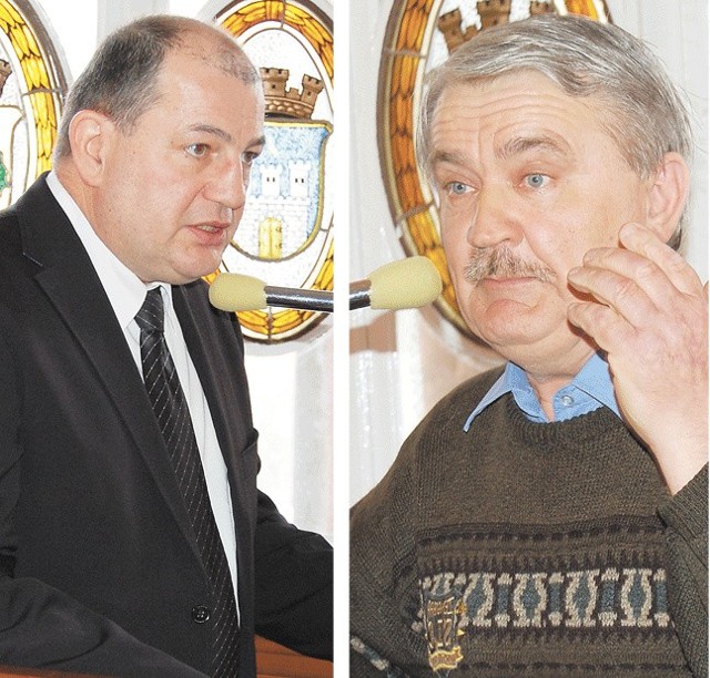 Po lewej -Przemysław Leyko, dyrektor szpitala w Drawsku Pomorskim. Po prawej - Jan Barczak, były radny powiatowy, podczas trybuny obywatelskiej.  