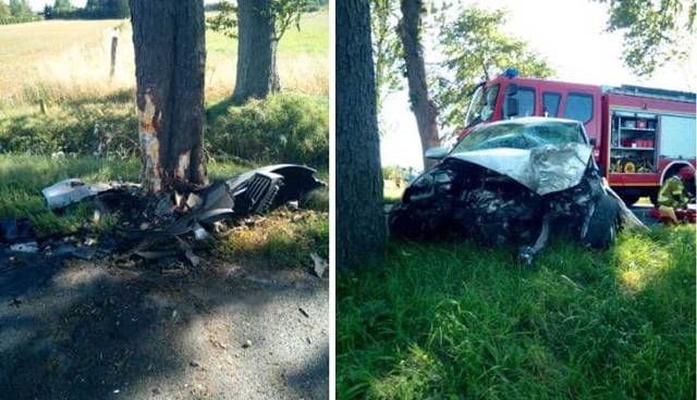 Do wypadku doszło na odcinku drogi krajowej nr 37 w rejonie Domasławic. Zderzyły się tam dwa auta osobowe, jeden z pojazdów uderzył w drzewo