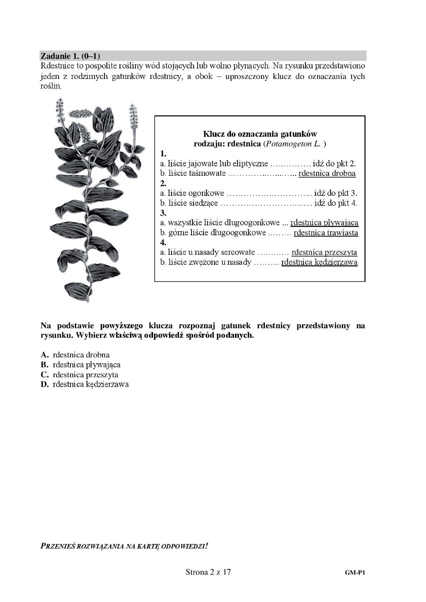 EGZAMIN GIMNAZJALNY 2018 – PRZYRODA: BIOLOGIA, CHEMIA,...