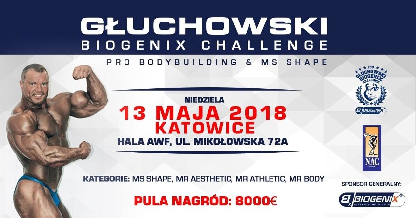 Mistrzostwa Polski w kulturystyce i fitness w sobotę w hali AWF Katowice. W niedzielę zawody Głuchowski Biogenix Challenge