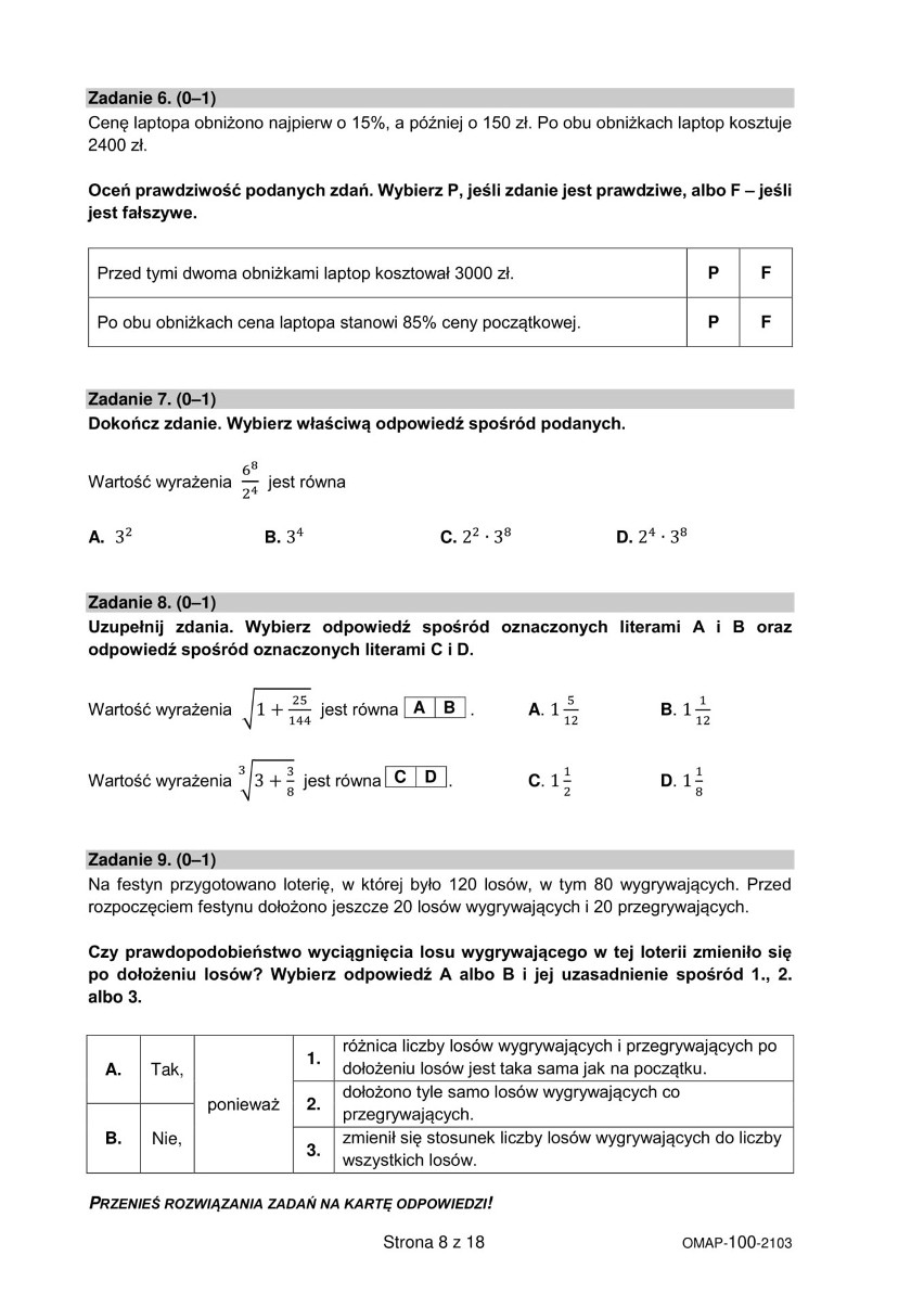 Próbny egzamin ósmoklasisty 2021: Matematyka - odpowiedzi, arkusze CKE,  wyniki i rozwiązania egzaminu z 18 marca | Głos Wielkopolski