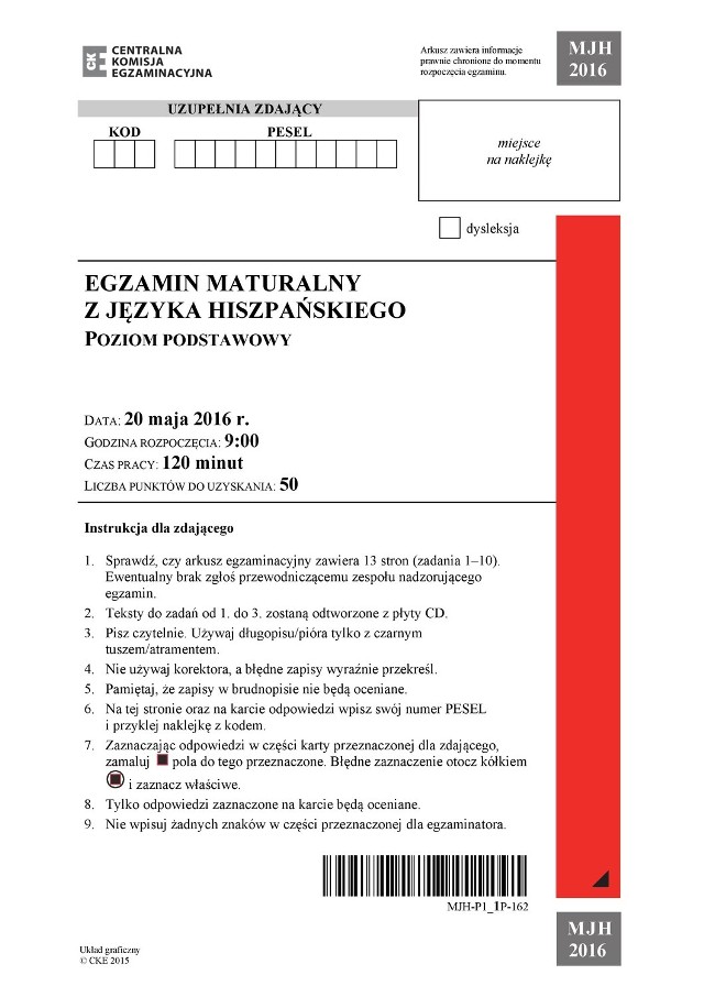 Matura 2016 z języka hiszpańskiego 2016. ARKUSZE CKE PDF, PYTANIA Z HISZPAŃSKIEGO 20 maja 2016