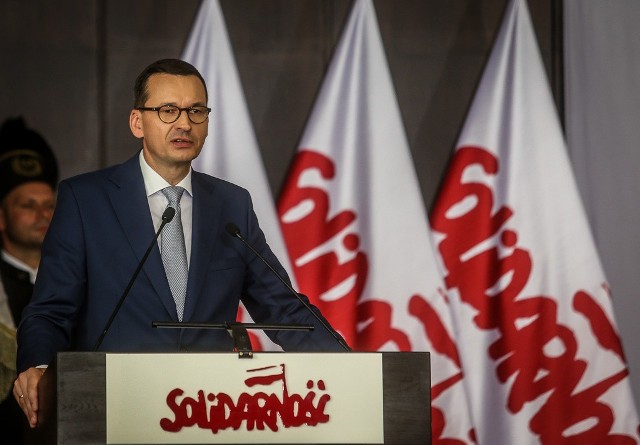 Premier Mateusz Morawiecki w czasie obchodów 39 rocznicy porozumień sierpniowych w Gdańsku. Uczestniczył w powołaniu Instytutu Dziedzictwa Solidarności.