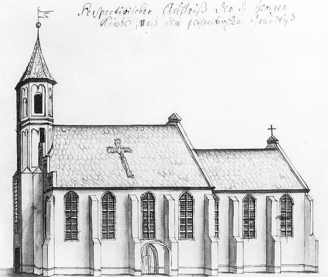 Kościół św. Jerzego na XVIII-wiecznym rysunku Steinera