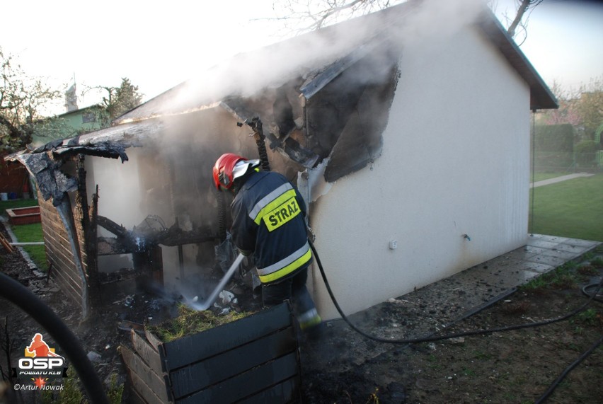 Pożar na terenie ogródków działkowych w Kluczborku