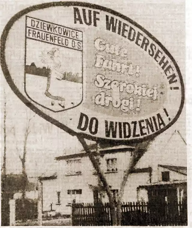 Tak wyglądała jedna z dwujęzycznych tablic, która stanęła w Dziewkowicach. Sołtys użył wówczas nazwy „Frauenfeld”, która obecnie jest zakazana.