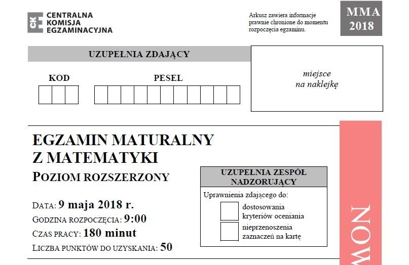 Matura 2018 matematyka poziom rozszerzony arkusze,...