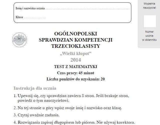 Sprawdzian kompetencji trzecioklasisty 2014 Test z matematyki