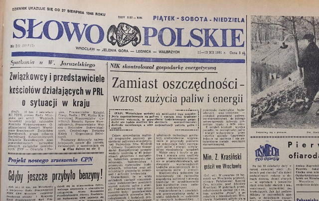 Dni od 10 do 13 grudnia 1981 roku były ostatnimi, w których ukazały się gazety: "Słowo Polskie", "Wieczór Wrocławia" i "Robotnicza". Po wybuchu stanu wojennego przez 3 miesiące można było przeczytać tylko to, co podawał "Monitor". Ostatnie, weekendowe wydanie nie przewidywało tego, co stało się w nocy z soboty na niedzielę. Zobacz czym żył Wrocław w feralny weekend.Zobacz na kolejnych slajdach czym żył Wrocław w weekend, kiedy 40 lat temu wybuchł stan wojenny - posługuj się myszką, klawiszami strzałek na klawiaturze lub gestami