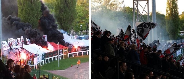 Podczas meczu Polonii Warszawa z Łódzkim Klubem Sportowym kibice obu klubów odpalili pirotechnikę.