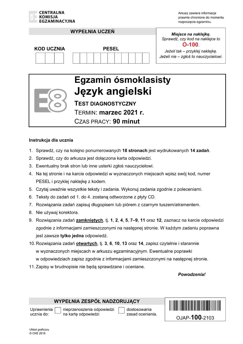 Próbny egzamin ósmoklasisty z j. angielskiego