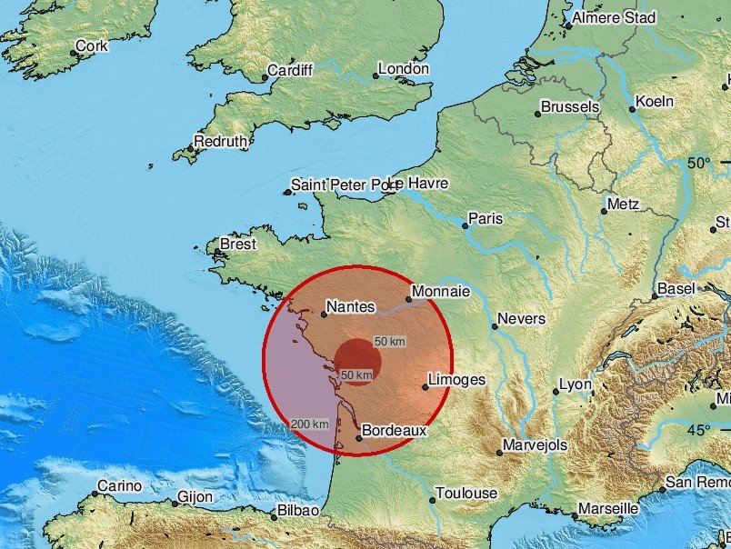 Tremblement de terre en France.  Des secousses ont été ressenties dans de nombreuses régions du pays.  Il existe plusieurs tailles de résultats