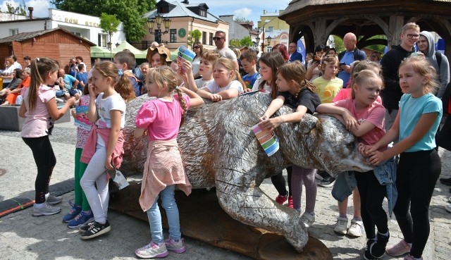 Podczas Pikniku Europejskiego na zrewitalizowanym  Placu Łuczkowskiego dzieci oblegały chełmskiego niedźwiadka.