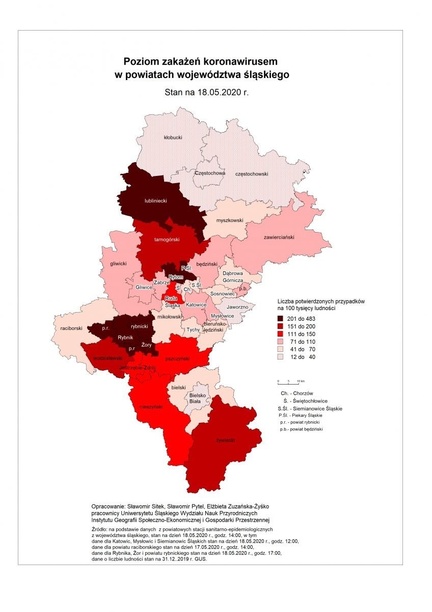 Poziom zakażeń koronawirusem w powiatach województwa...