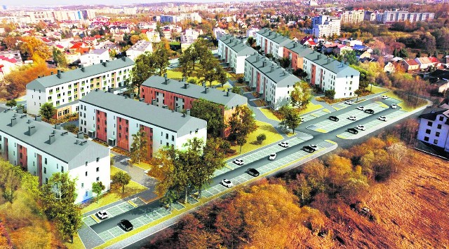 Tak na wizualizacji prezentuje się nowe osiedle bloków komunalnych w rejonie ul. Przyzby i Zalesie