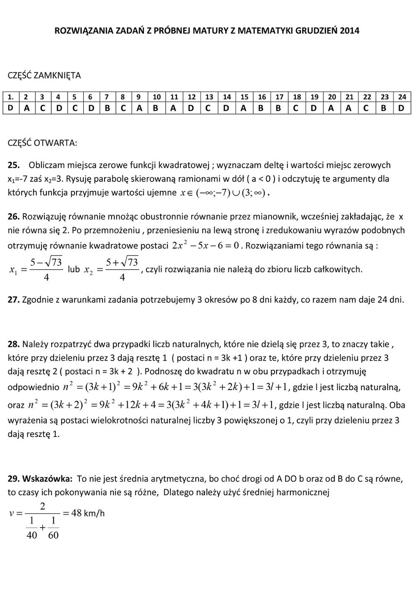 Matura próbna z matematyki 2015. Odpowiedzi na gk24