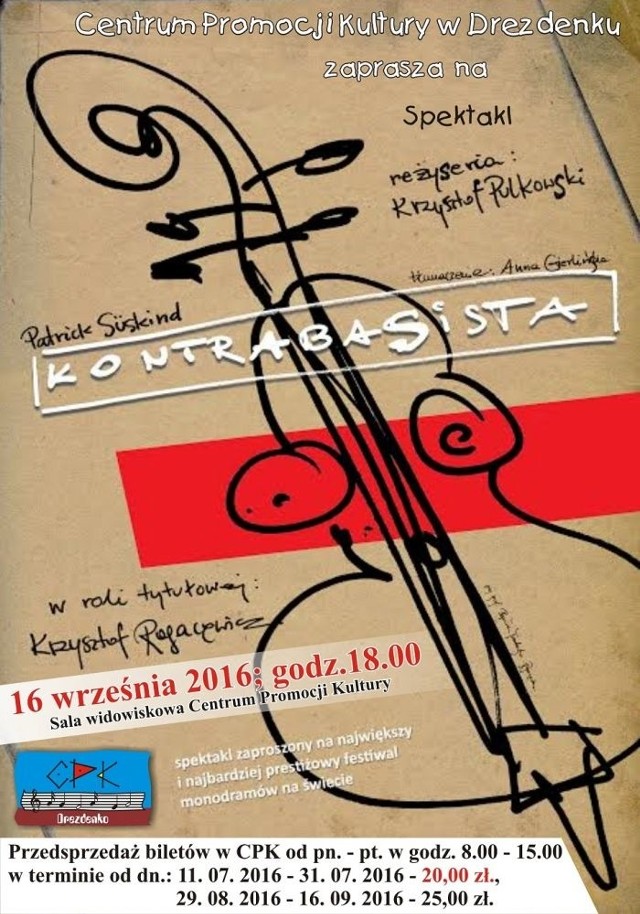 W piątek 16 września w Centrum Promocji Kultury w Drezdenku odbędzie się spektakl "Kontrabasista".