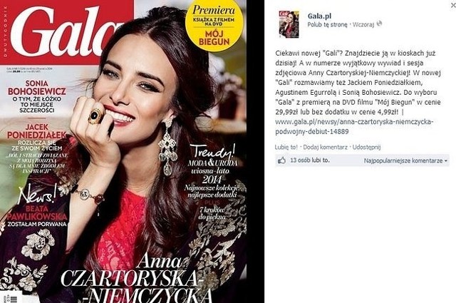 Anna Czartoryska-Niemczycka na okładce najnowszego numeru "Gali" (fot. screen z Facebook.com)