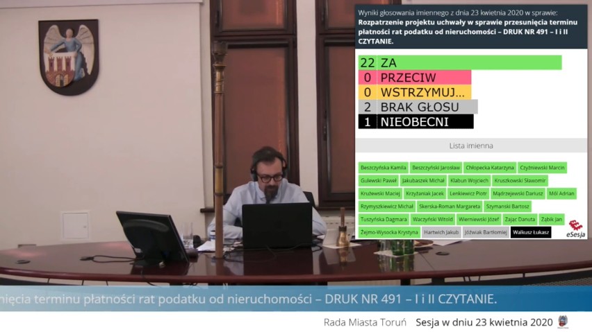 Pierwsza zdalna sesja Rady Miasta. Z powodu pandemii koronawirusa dochody Torunia mogą spaść nawet o 60 milionów złotych [zdjęcia]