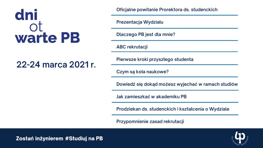 Dni Otwarte Politechniki Białostockiej 2021. Tym razem odbędą się online