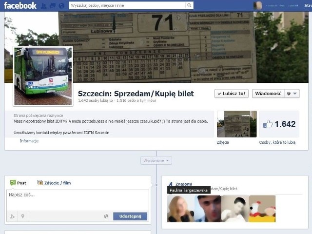 Profil "Szczecin: Sprzedam/Kupię bilet" polubiło już 1 642 osoby