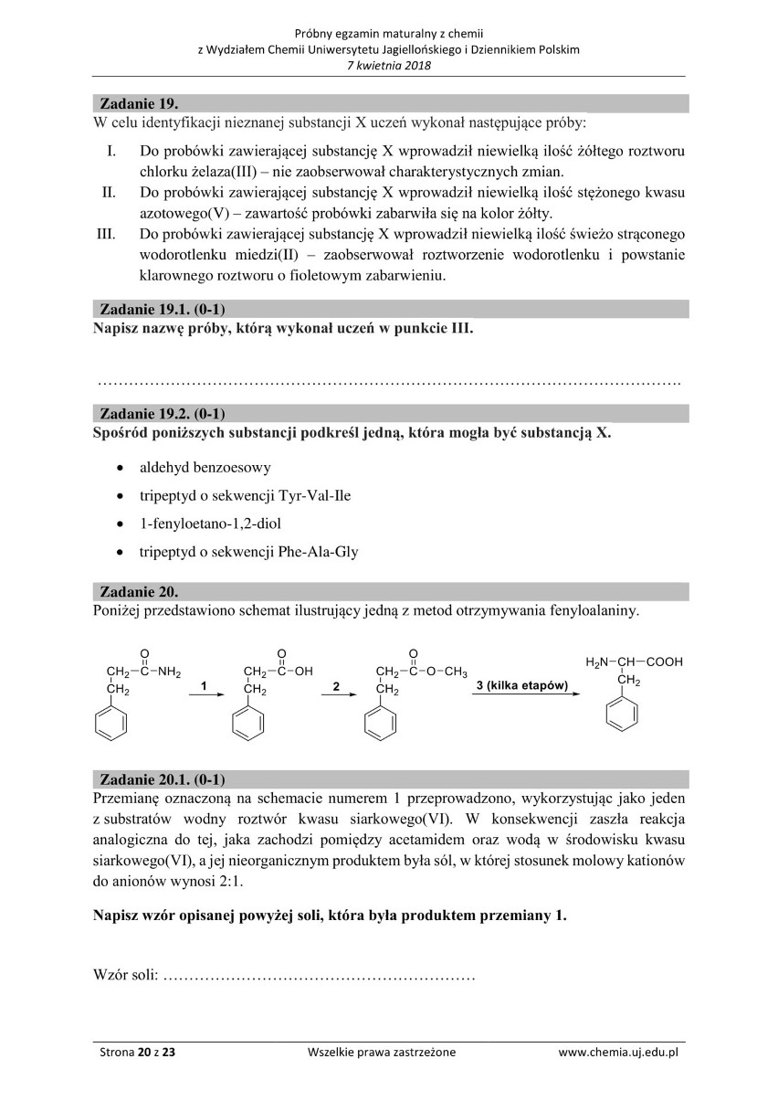 Matura z chemii 2018 r. z Wydziałem Chemii Uniwersytetu Jagiellońskiego [ARKUSZE]