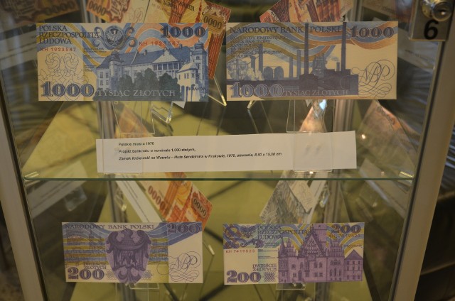 Na wystawie w Opolu można zobaczyć m.in. projekty banknotów z 1970 roku o nominałach 1000 i 200 złotych.