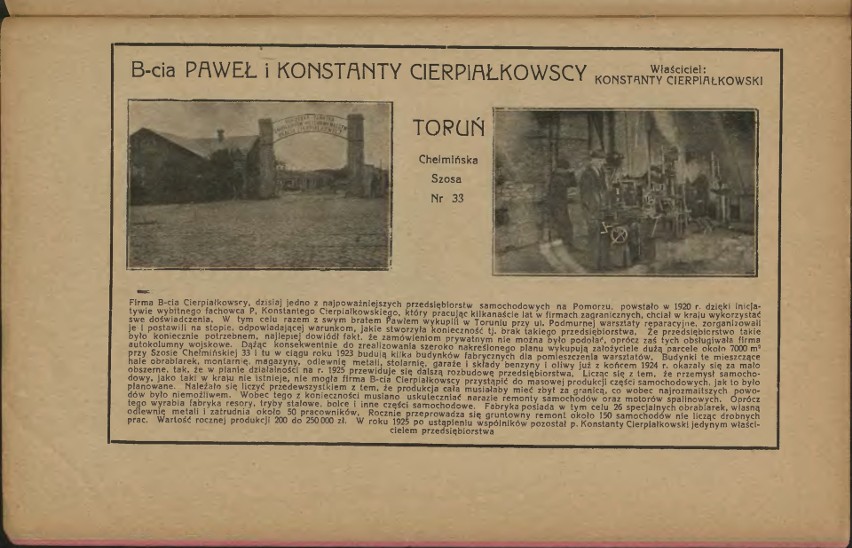 Reklama firmy Cierpiałkowskich opublikowana w wydanej w 1925...
