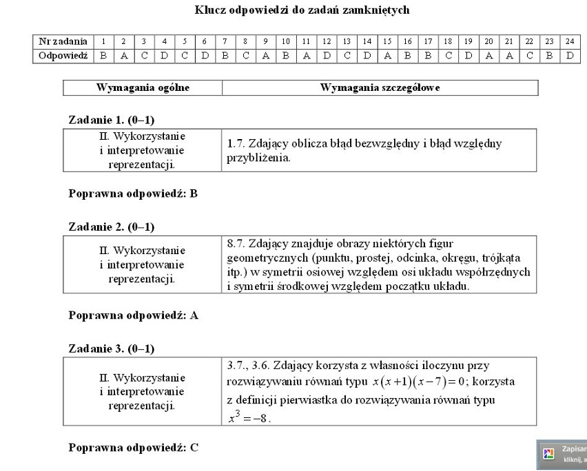 Próbna matura 2014 z matematyki - klucz odpowiedzi CKE...