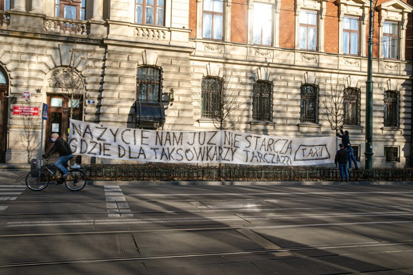 Protest taksówkarzy w Krakowie, środa 25.11