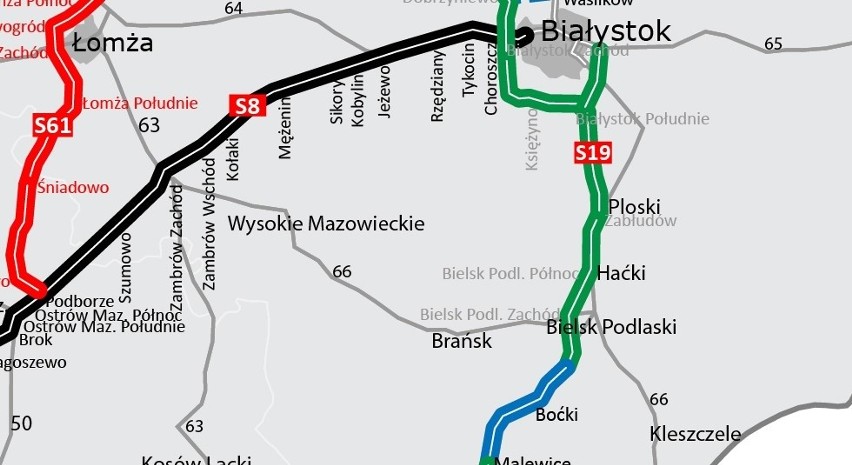 Niebieskim kolorem zaznaczyliśmy odcinek S19 Malewicze-Boćki...