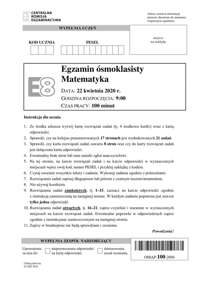 Egzamin ósmoklasisty 2019 MATEMATYKA Odpowiedzi, Arkusz CKE | Dziennik  Polski