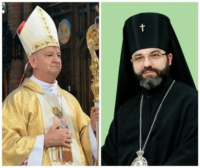 Arcybiskup Józef Guzdek, metropolita białostocki oraz Jakub, prawosławny arcybiskup białostocki i gdański