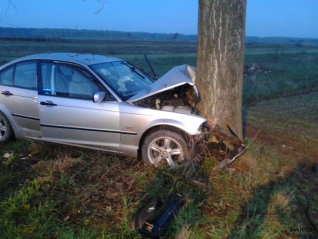 W Gniewoszowie samochód, którym podróżowało pięć osób uderzył w drzewo.
