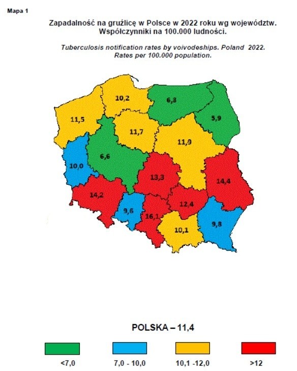 Źródło: Gruźlica i Choroby Układu Oddechowego w Polsce w...