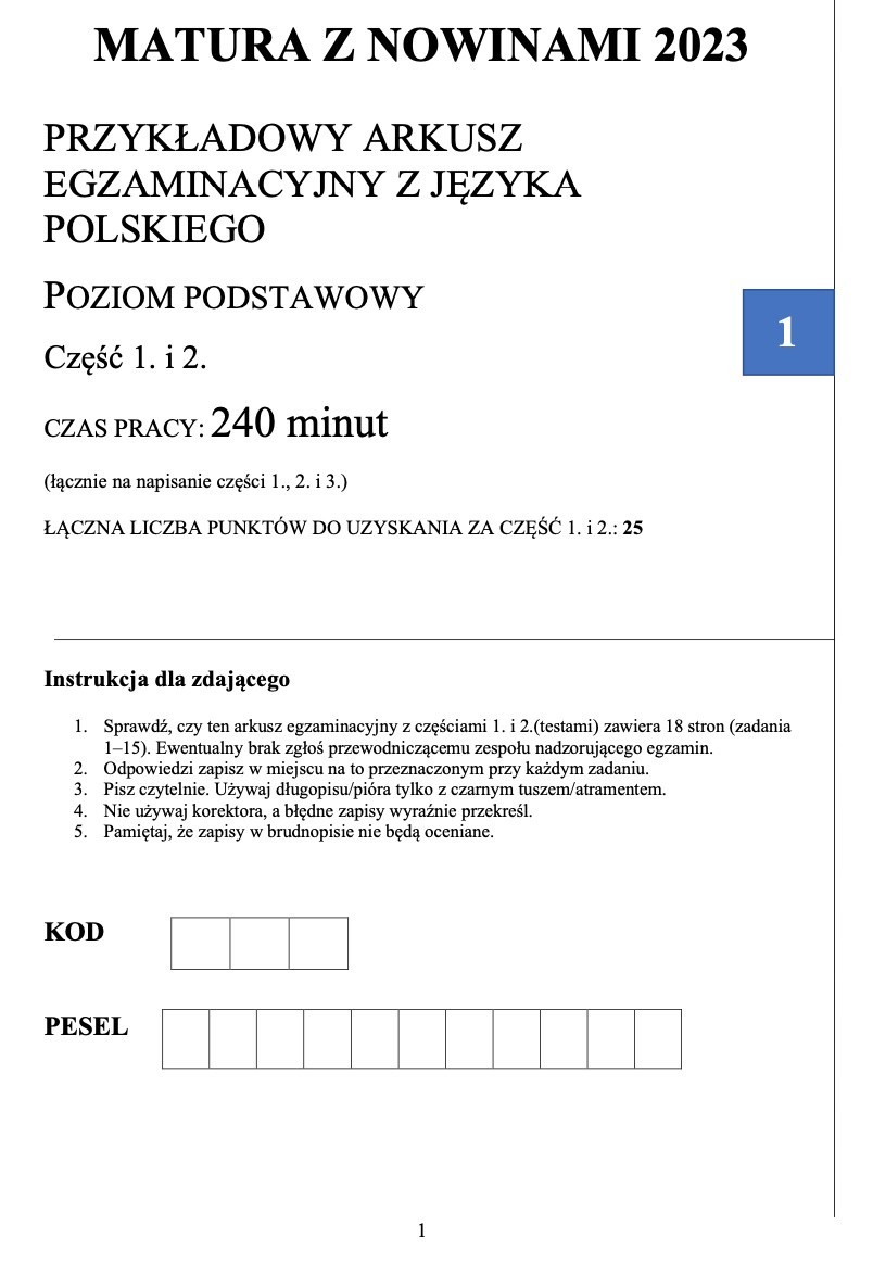 Matura 2023 - próbny arkusz zadań z języka polskiego.