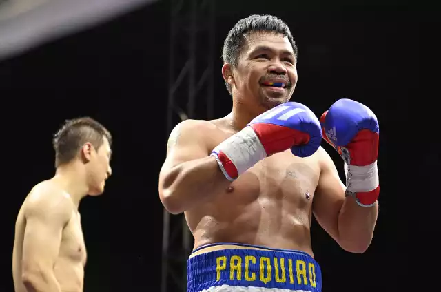 Manny Pacquiao w czasie swojej ostatniej pokazowej walki z Youtuberem DK Yoo z Korei Południowej, która odbyłą się w Goyang 11 grudnia 2022 roku