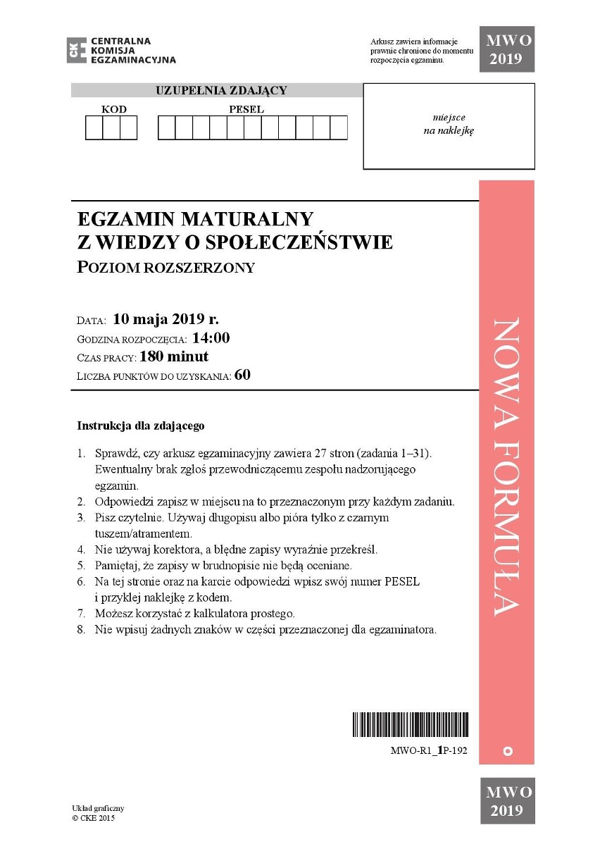 WOS: Zobacz kolejne strony arkusza CKE i odpowiedzi z --->