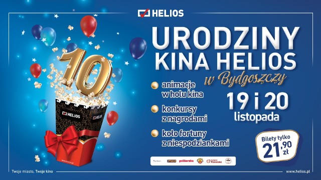 Impreza kinowa, tym razem jubileuszowa. Świętujemy 10. urodziny kina Helios w Bydgoszczy. To w weekend, 19-20 listopada.