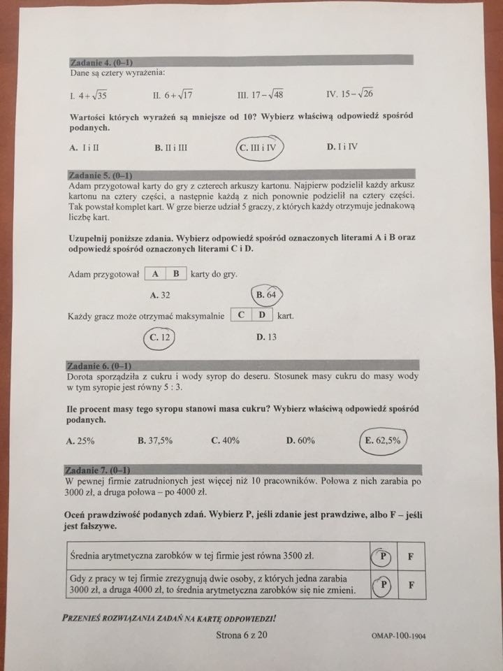 Egzamin ósmoklasisty 2019 MATEMATYKA Odpowiedzi